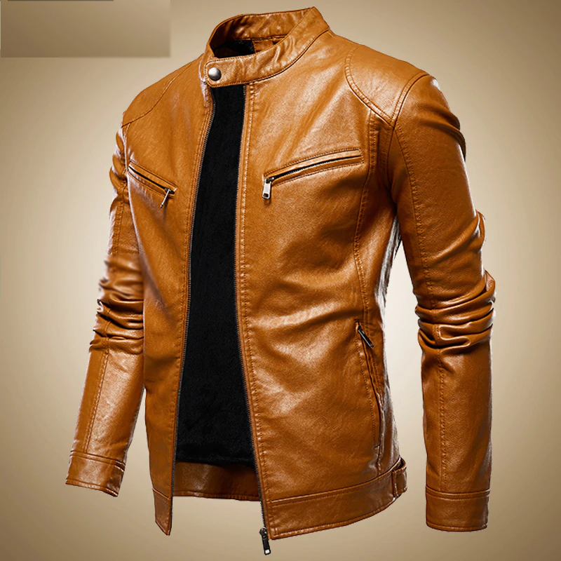 Slim Retro Winter PU Leather Stand Collar Jacket - HANZ Outlet: Online ...