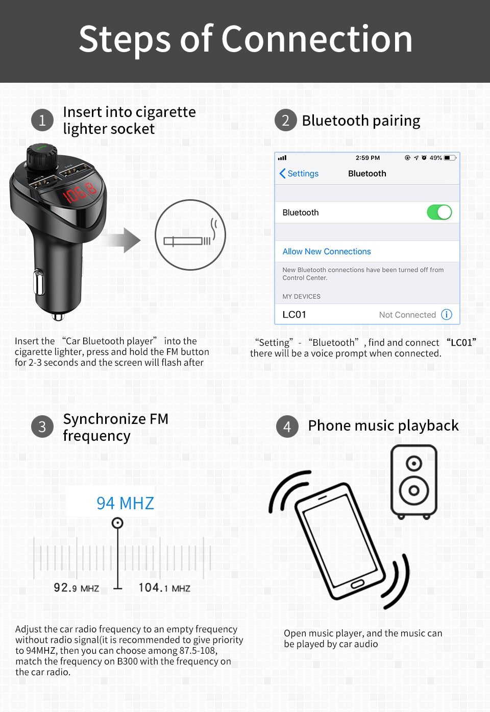 Car Charger FM Transmitter Bluetooth Car Audio MP3 Player