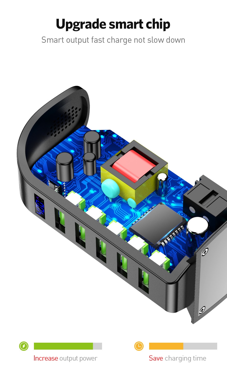 5 Port USB Charger HUB LED Display Multi USB