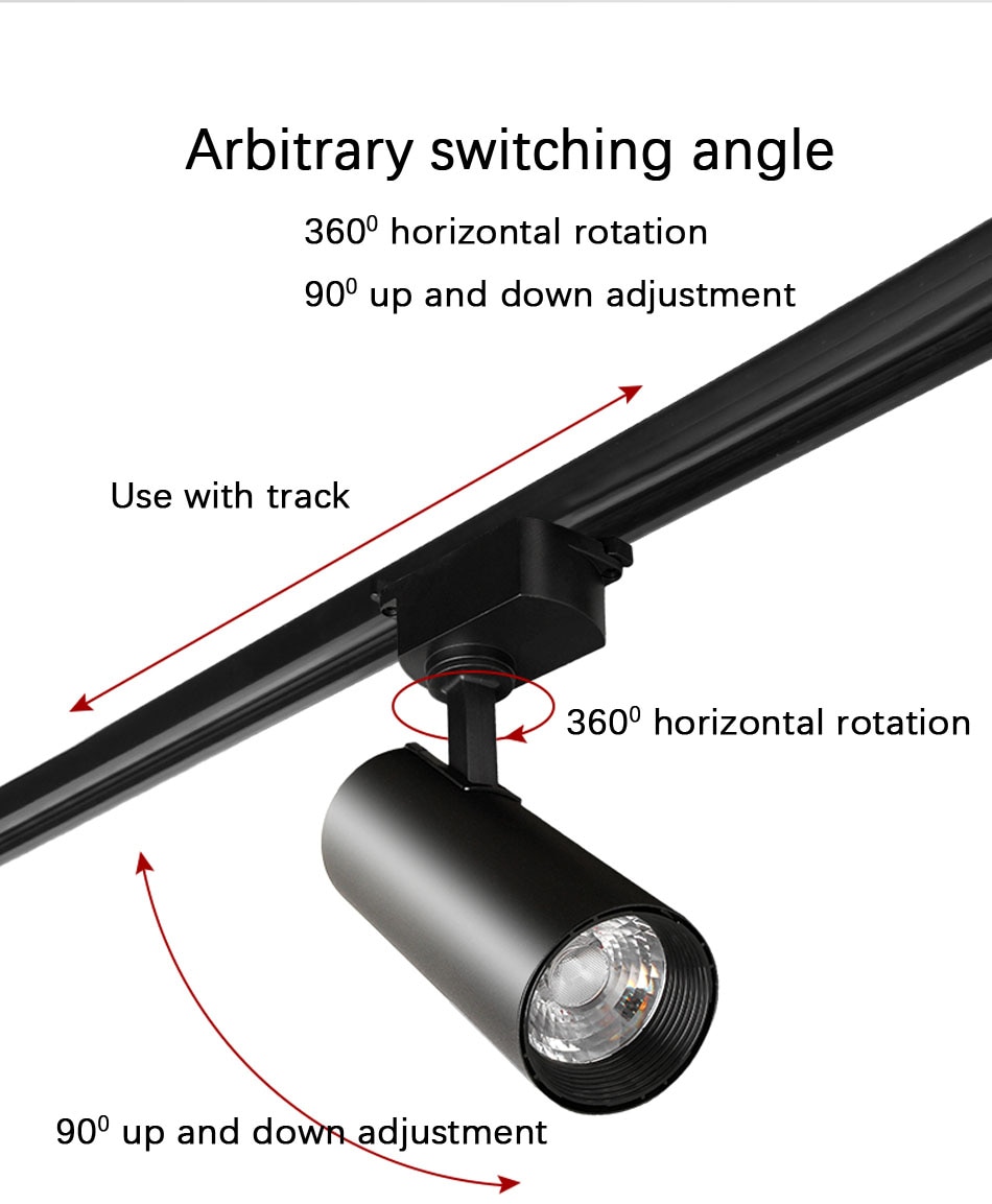 COB LED Track Light 12W 20W 30W Rail Lamp Indoor Lighting Angle Adjustable Spotlight Clothing Store home AC 220V 240V