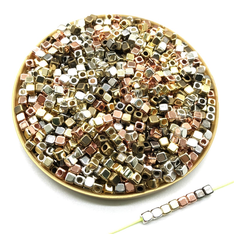 200Pcs 4mm Acrylic Plated CCB Square Seed Space Beads