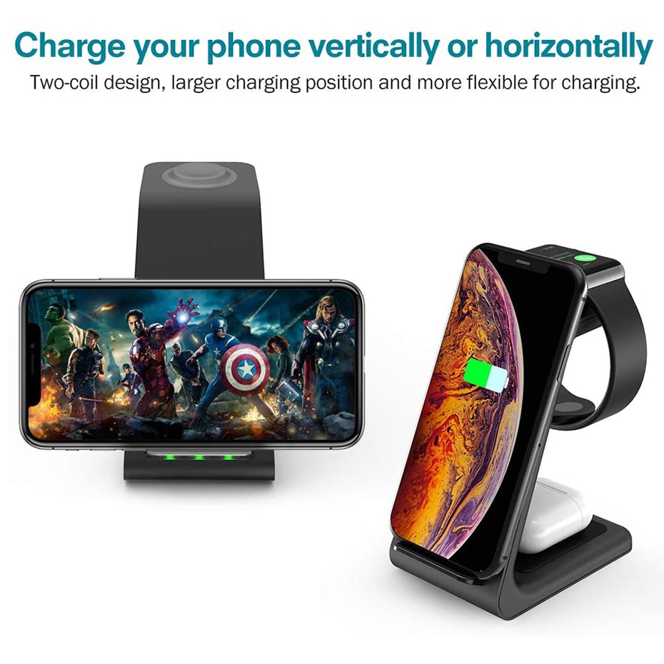Bonola 3 in1 Wreless Charger For iPhone 11/Xs AirPods Apple Watch 23 Wireless Charging Stand for iWatch iPhone 11Pro/Xr/Xs Max