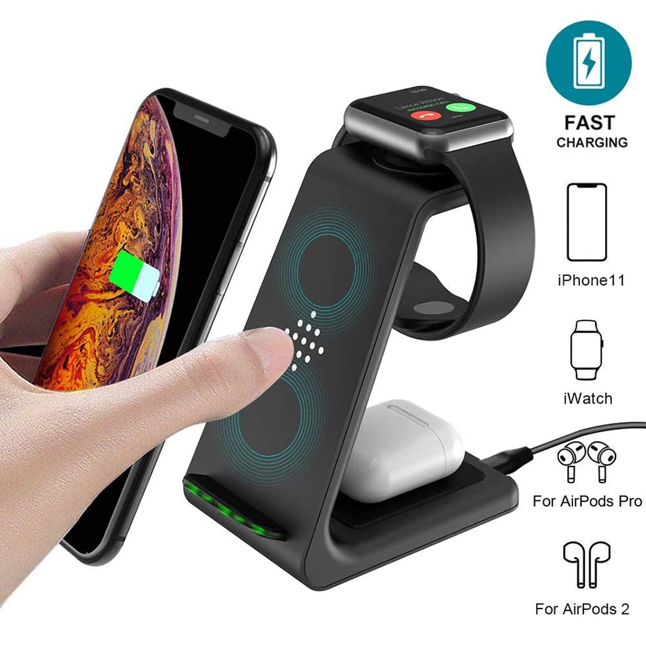 Bonola 3 in1 Wreless Charger For iPhone 11/Xs AirPods Apple Watch 23 Wireless Charging Stand for iWatch iPhone 11Pro/Xr/Xs Max