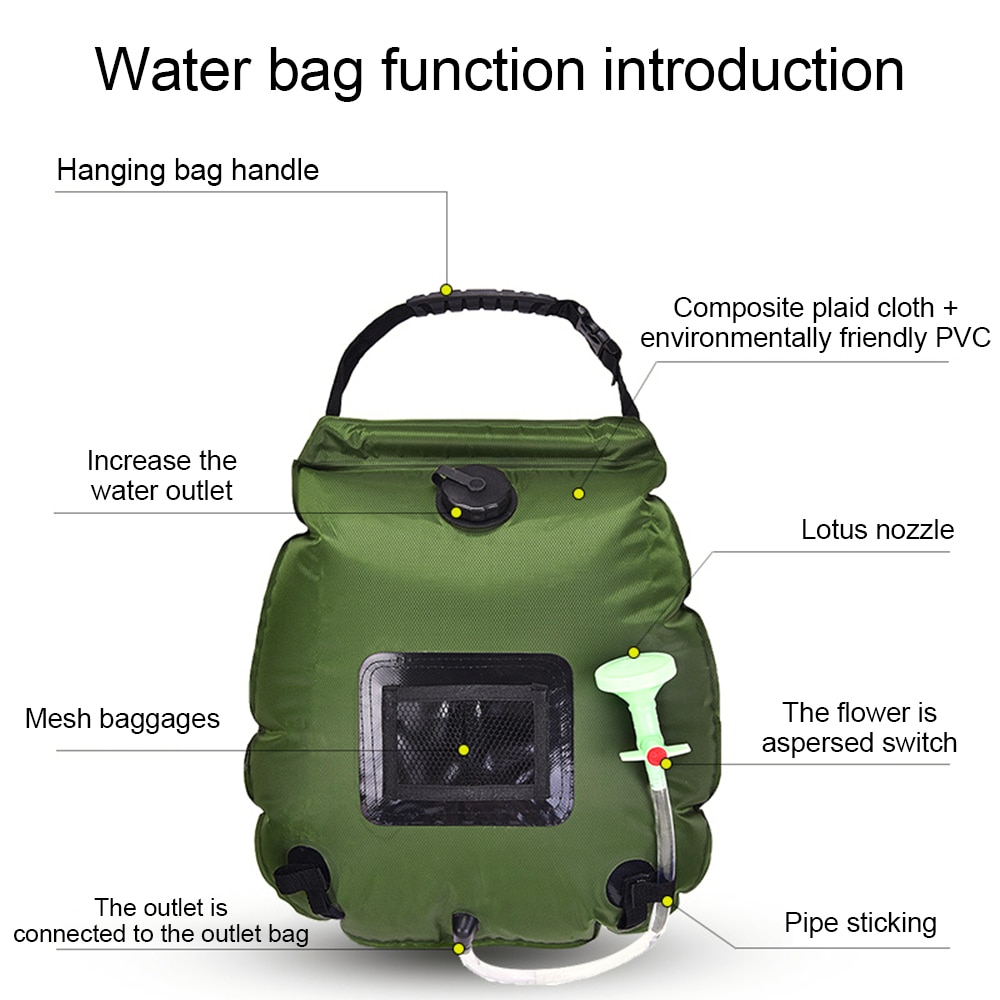 20L Portable Outdoor Shower Bag With Switchable Head