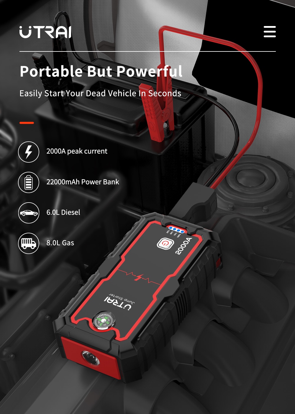 2000A Multifunctional Jump Starter Power Bank