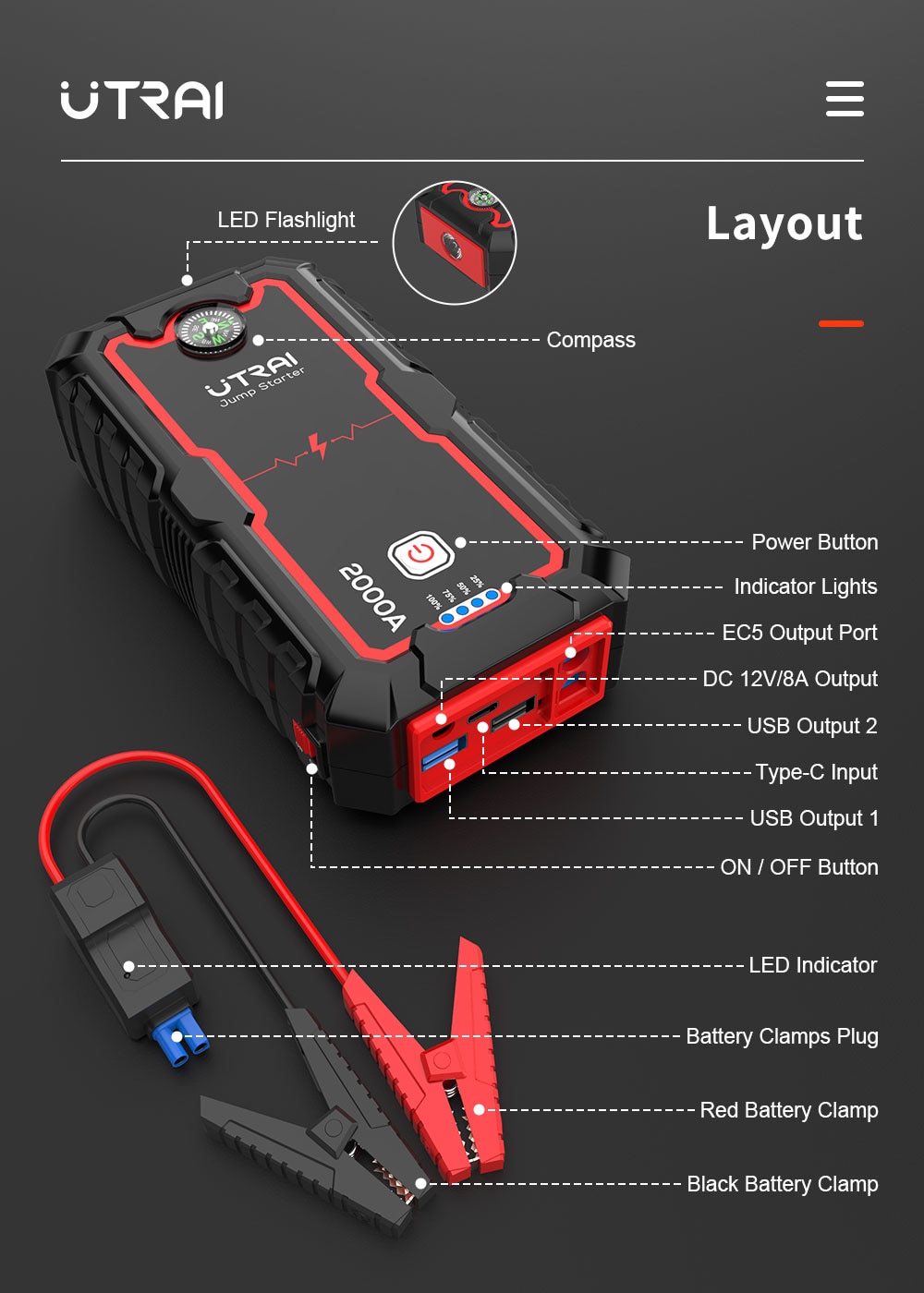 2000A Multifunctional Jump Starter Power Bank