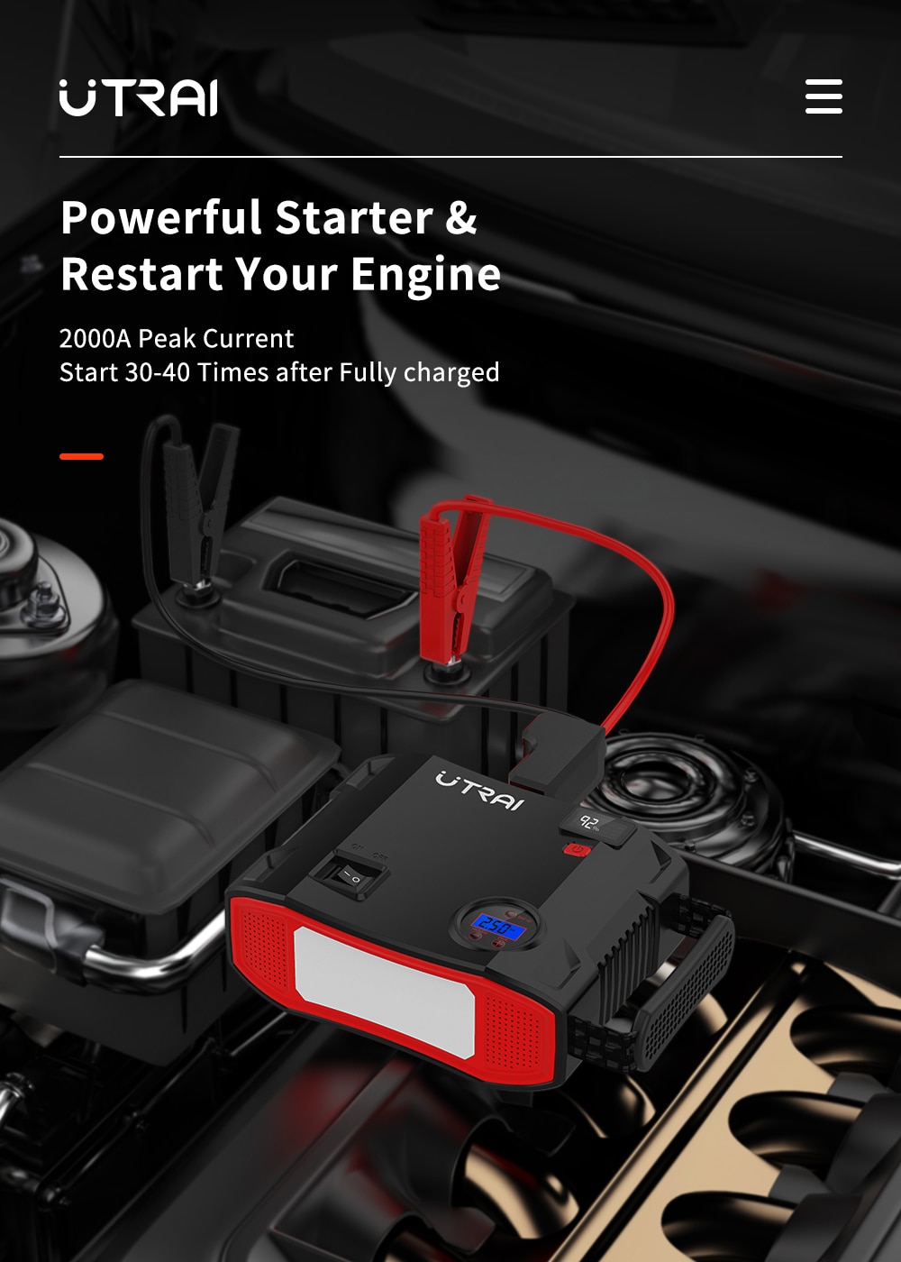 4 In 1 2000A Jump Starter Power Bank and 150PSI Air Compressor