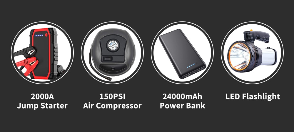 4 In 1 2000A Jump Starter Power Bank and 150PSI Air Compressor