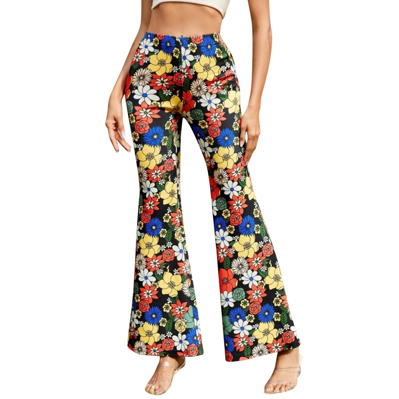 Women's Plus Size Floral Print Flared Sweatpants - Casual Sports Trousers