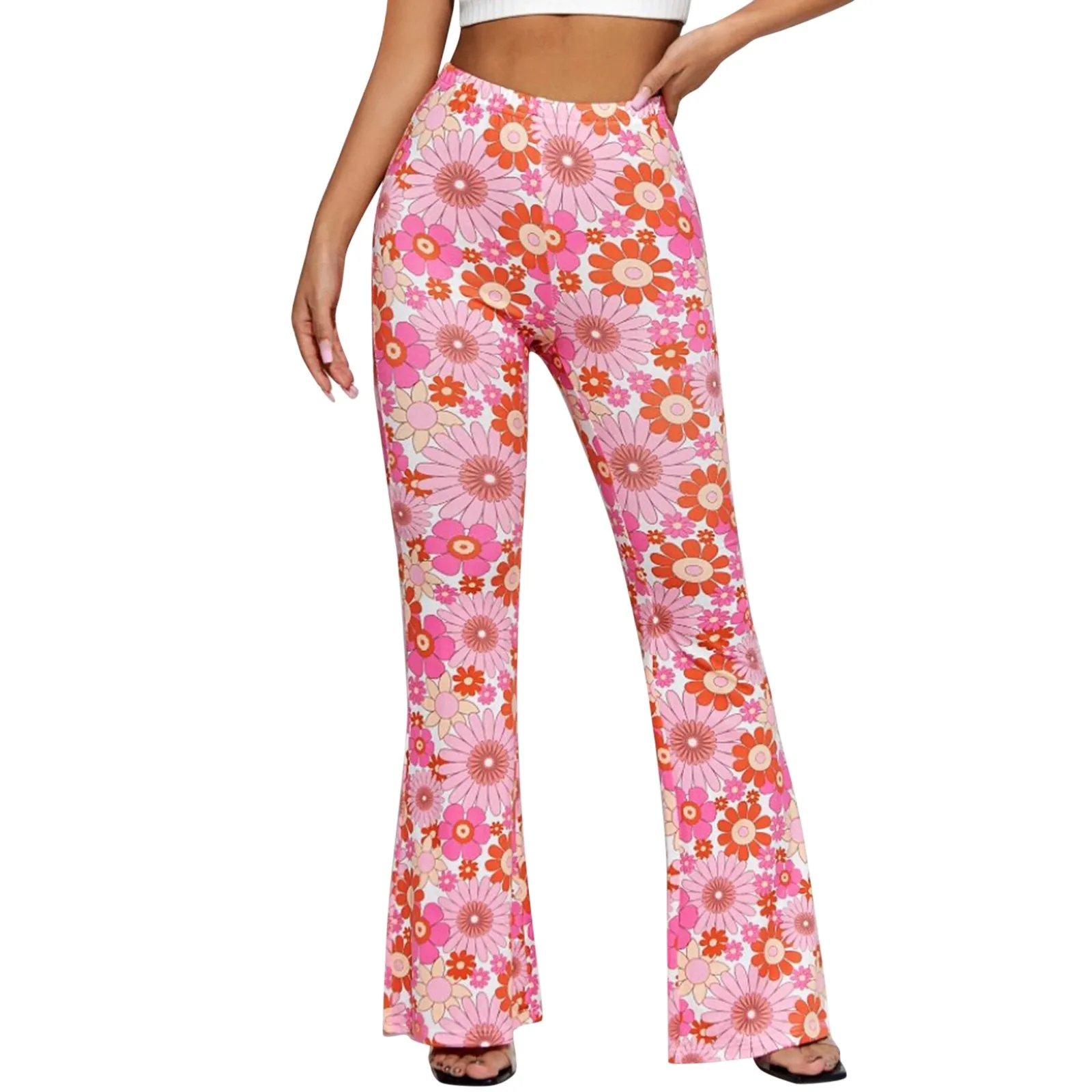 Women's Plus Size Floral Print Flared Sweatpants - Casual Sports Trousers