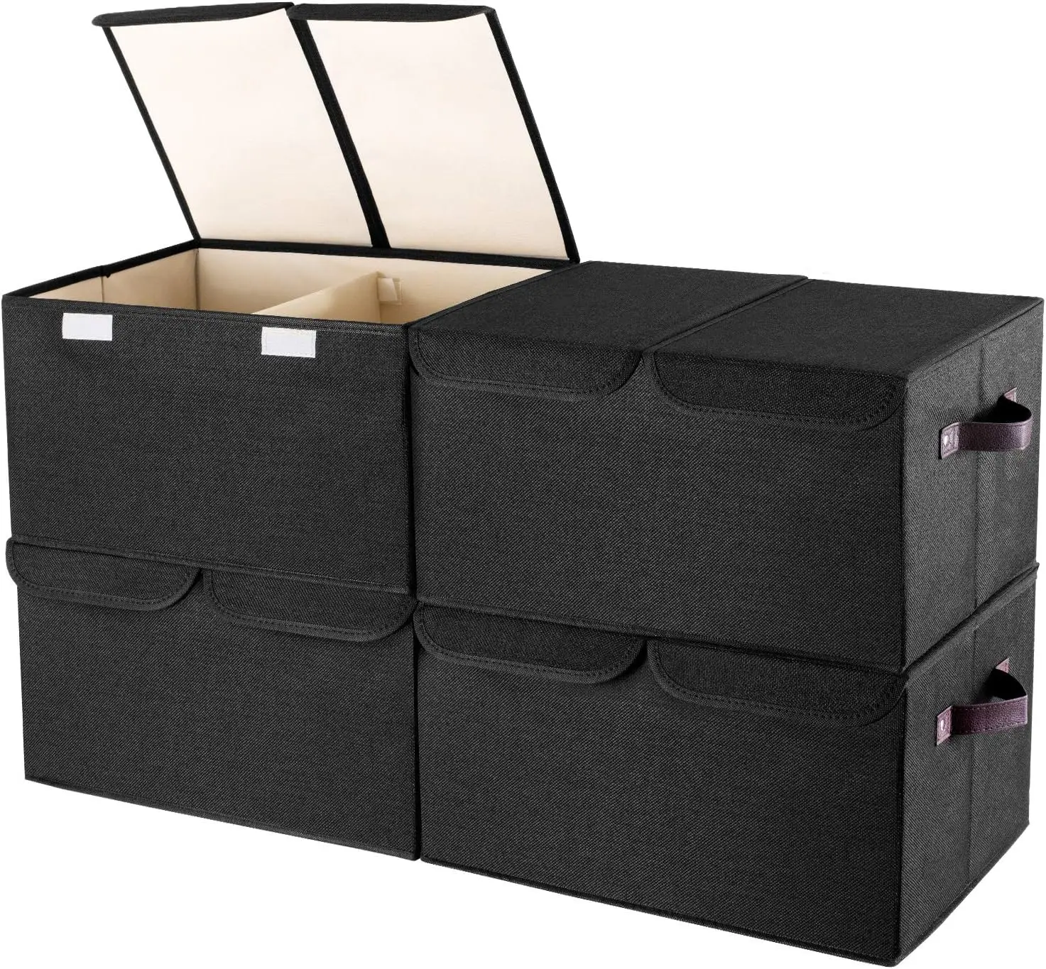 Larger Storage Cubes [4-Pack] - Foldable Linen Fabric Organizer Bins with Lids and Handles