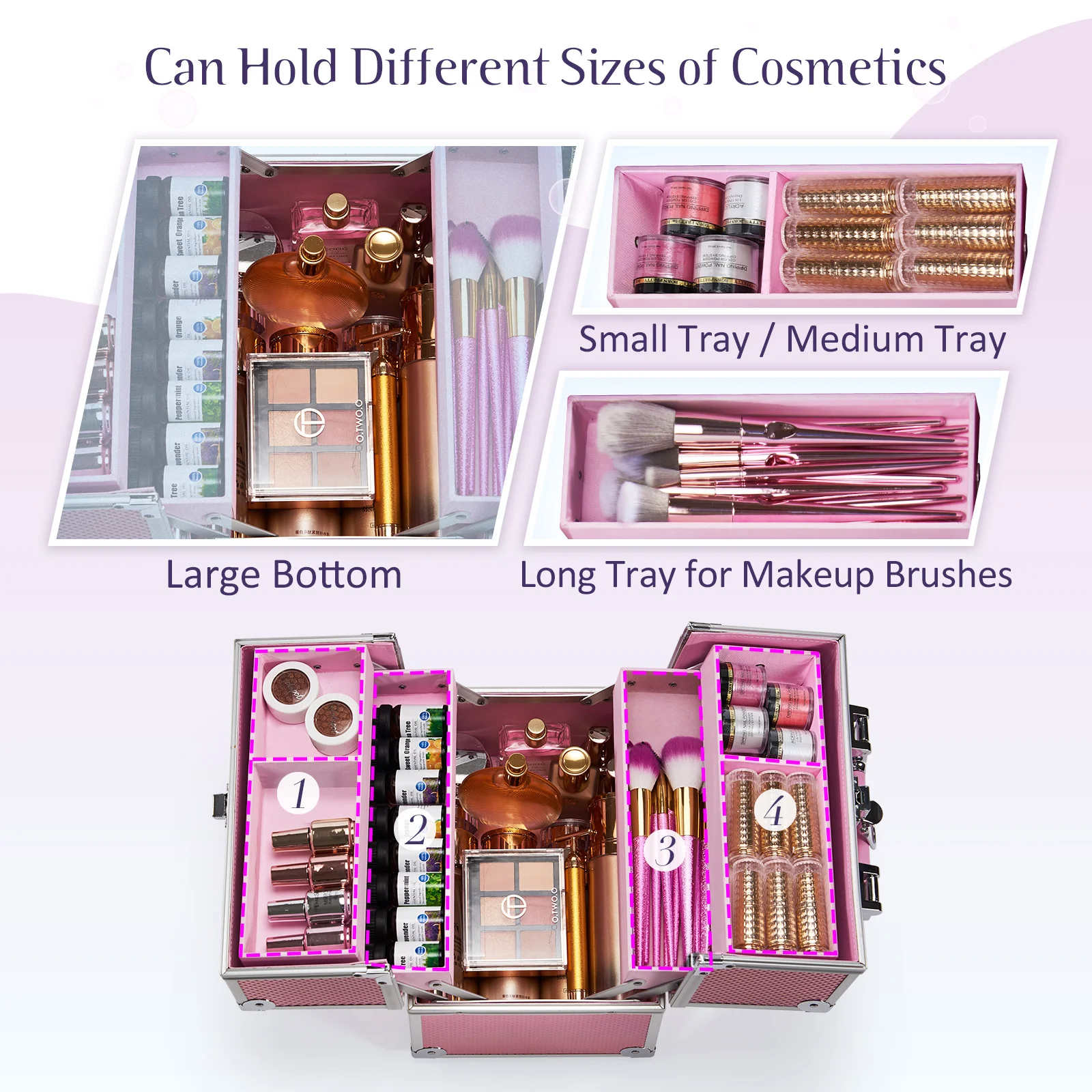 Portable Alloy Makeup Case – Rose Gold Travel Cosmetic Organizer Box