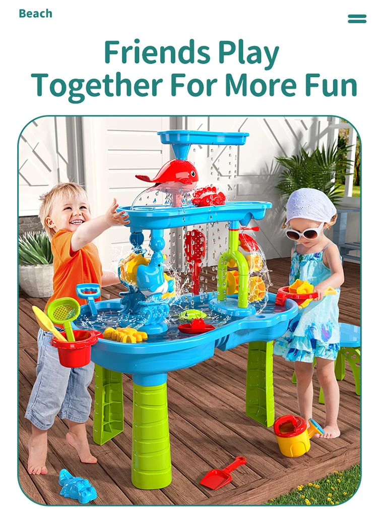 Kids Sand and Water Table - Outdoor Beach Toy Set for Summer Fun