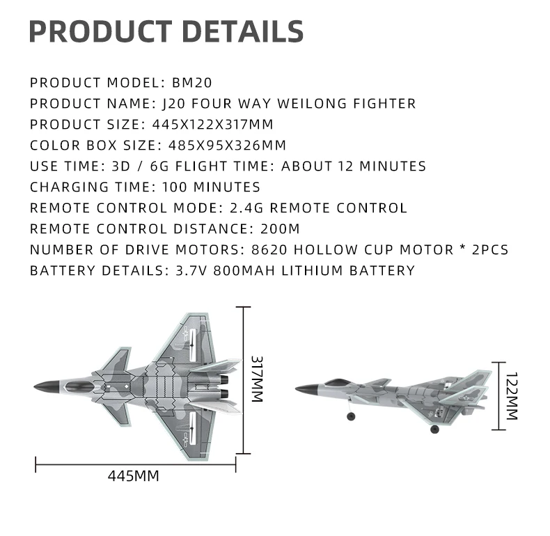 J20 RC Foam Plane – 4-Channel Stunt Aircraft with 4K Camera & 6G Auto Stabilisation