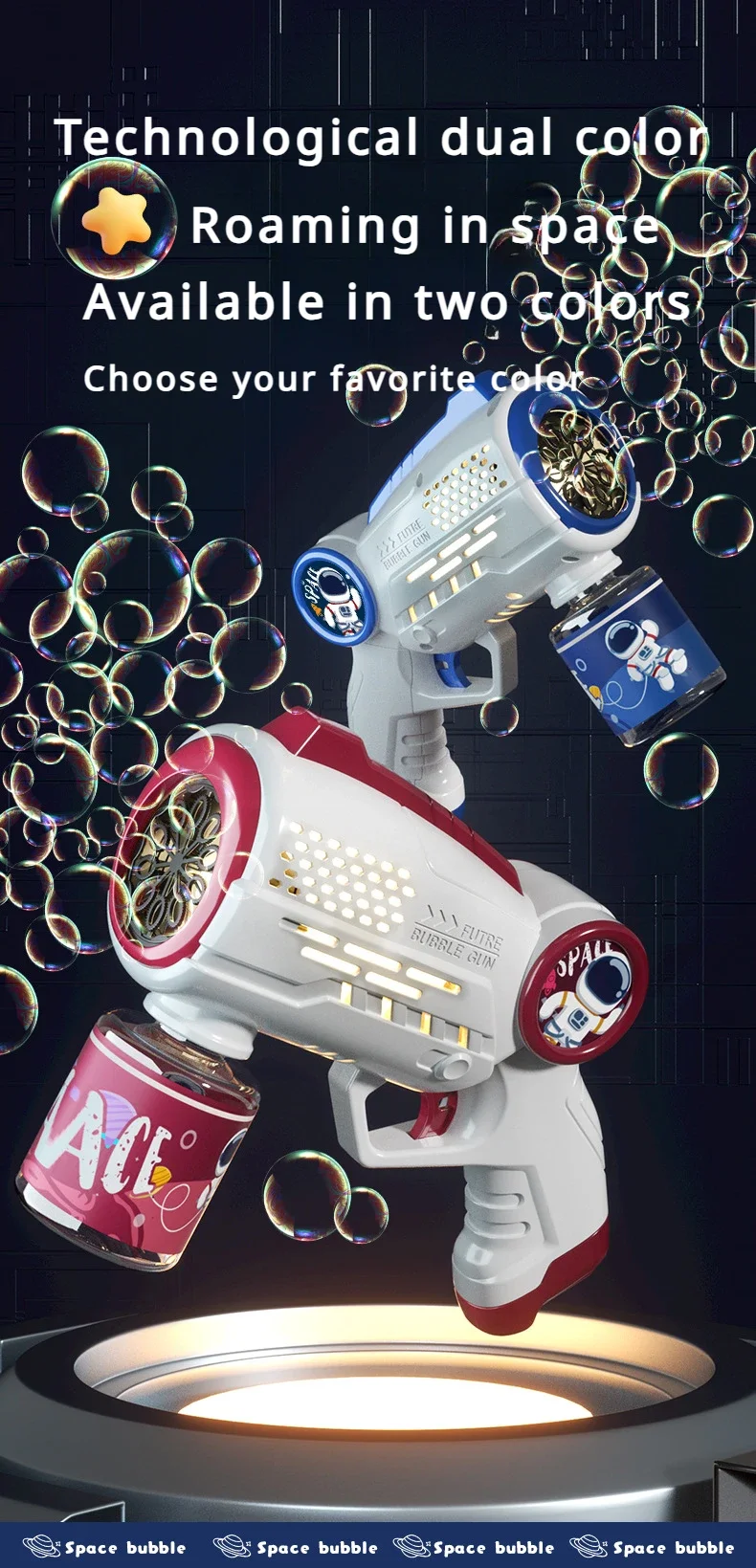 Astronaut Electric Bubble Machine – Automatic Bubble Gun with Lights for Kids' Outdoor Fun