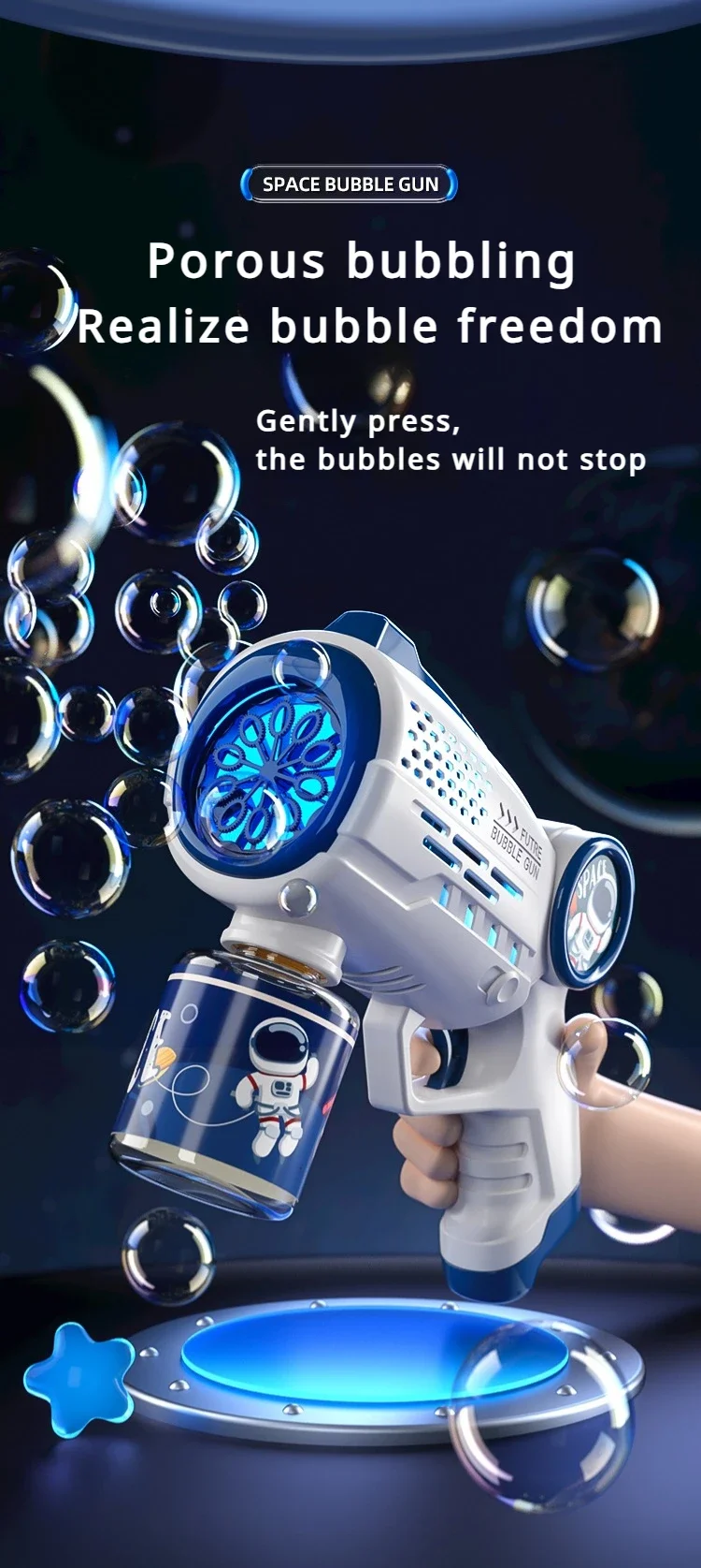 Astronaut Electric Bubble Machine – Automatic Bubble Gun with Lights for Kids' Outdoor Fun