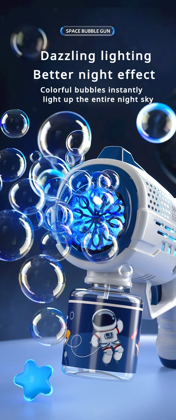 Astronaut Electric Bubble Machine – Automatic Bubble Gun with Lights for Kids' Outdoor Fun