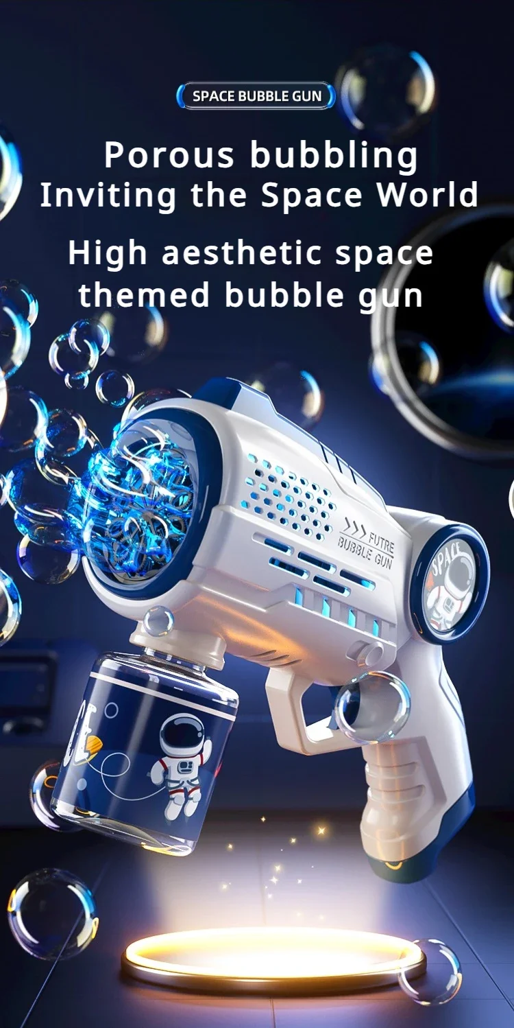 Astronaut Electric Bubble Machine – Automatic Bubble Gun with Lights for Kids' Outdoor Fun