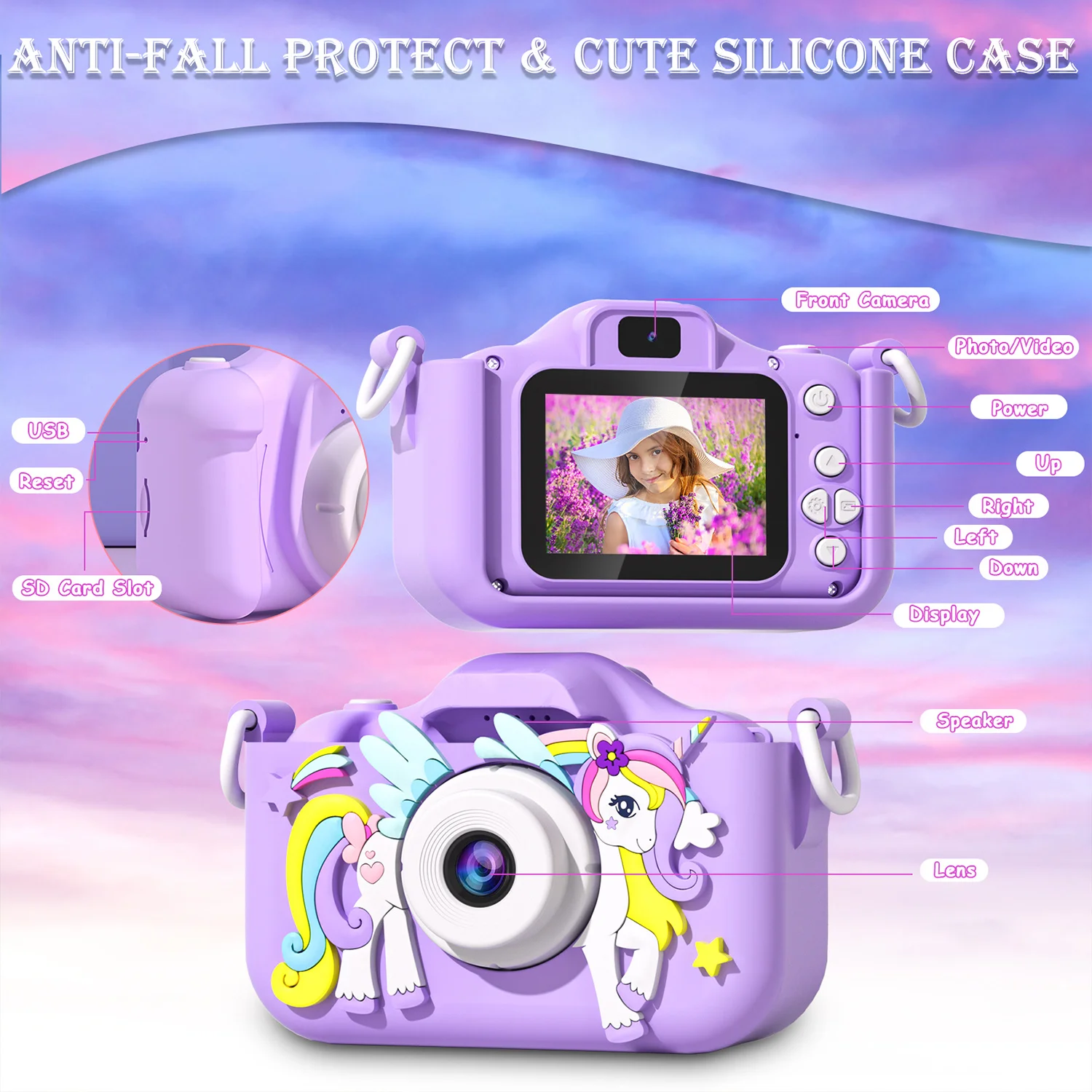 Kids Mini Cartoon Unicorn Camera – 1080P HD with 2-Inch Screen & 32GB SD Card