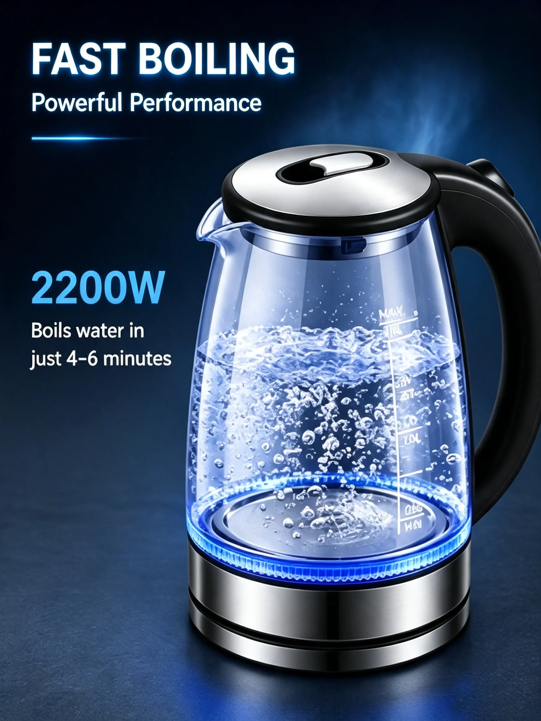 Electric Glass Kettle 1.7L - Fast Boiling Cordless Tea Kettle with LED Light - Image 5