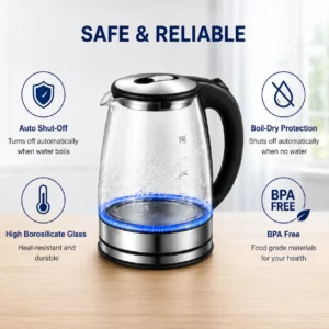 Electric Glass Kettle 1.7L - Fast Boiling Cordless Tea Kettle with LED Light