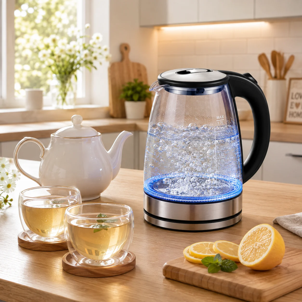 Electric Glass Kettle 1.7L - Fast Boiling Cordless Tea Kettle with LED Light - Image 6