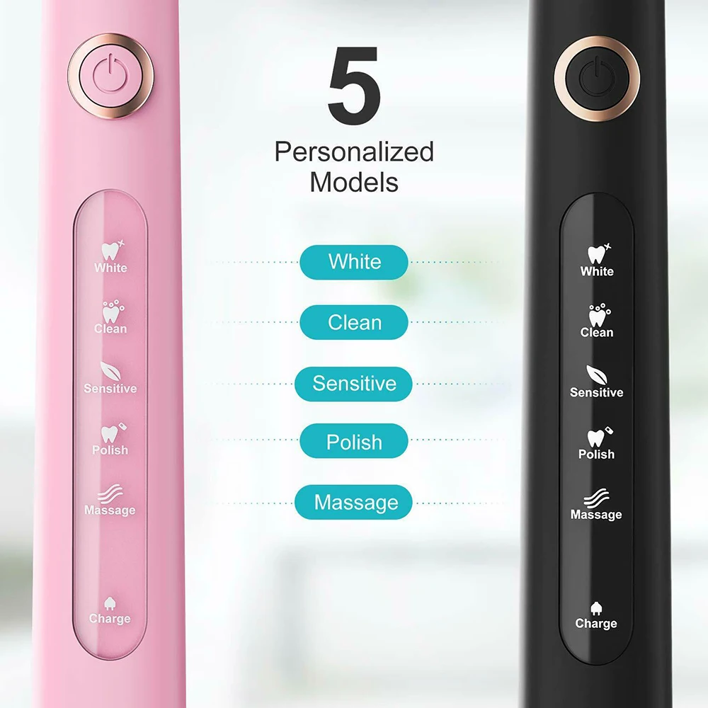 Fairywill Sonic Electric Toothbrush – USB Rechargeable, Waterproof, with Replacement Heads - Image 2
