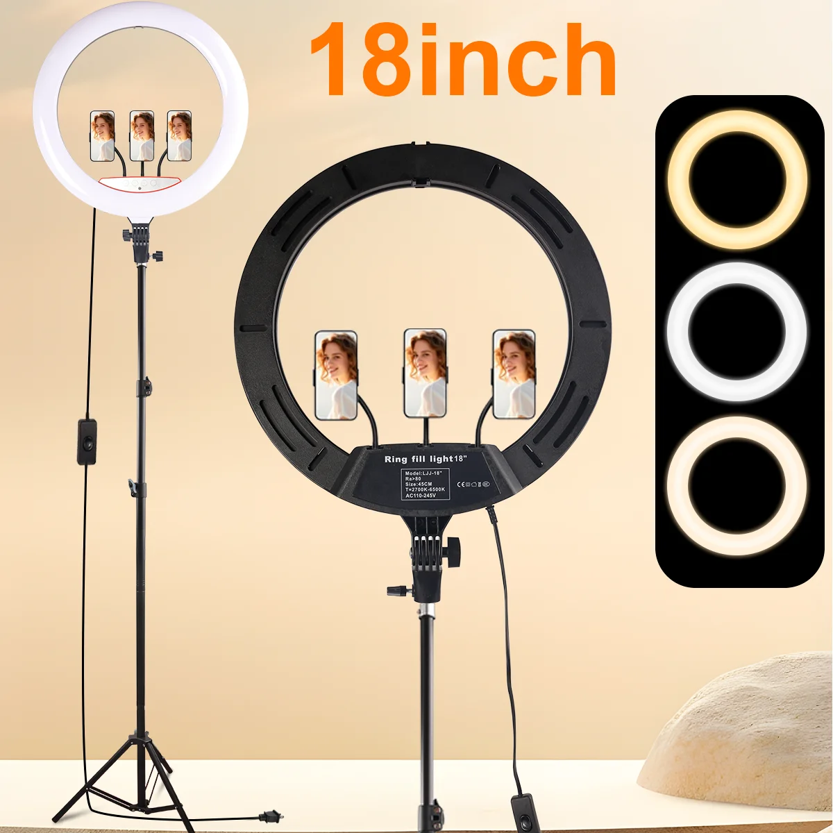 18" LED Ring Light Kit with Tripod Stand & Phone Mount - Adjustable Brightness - Image 2