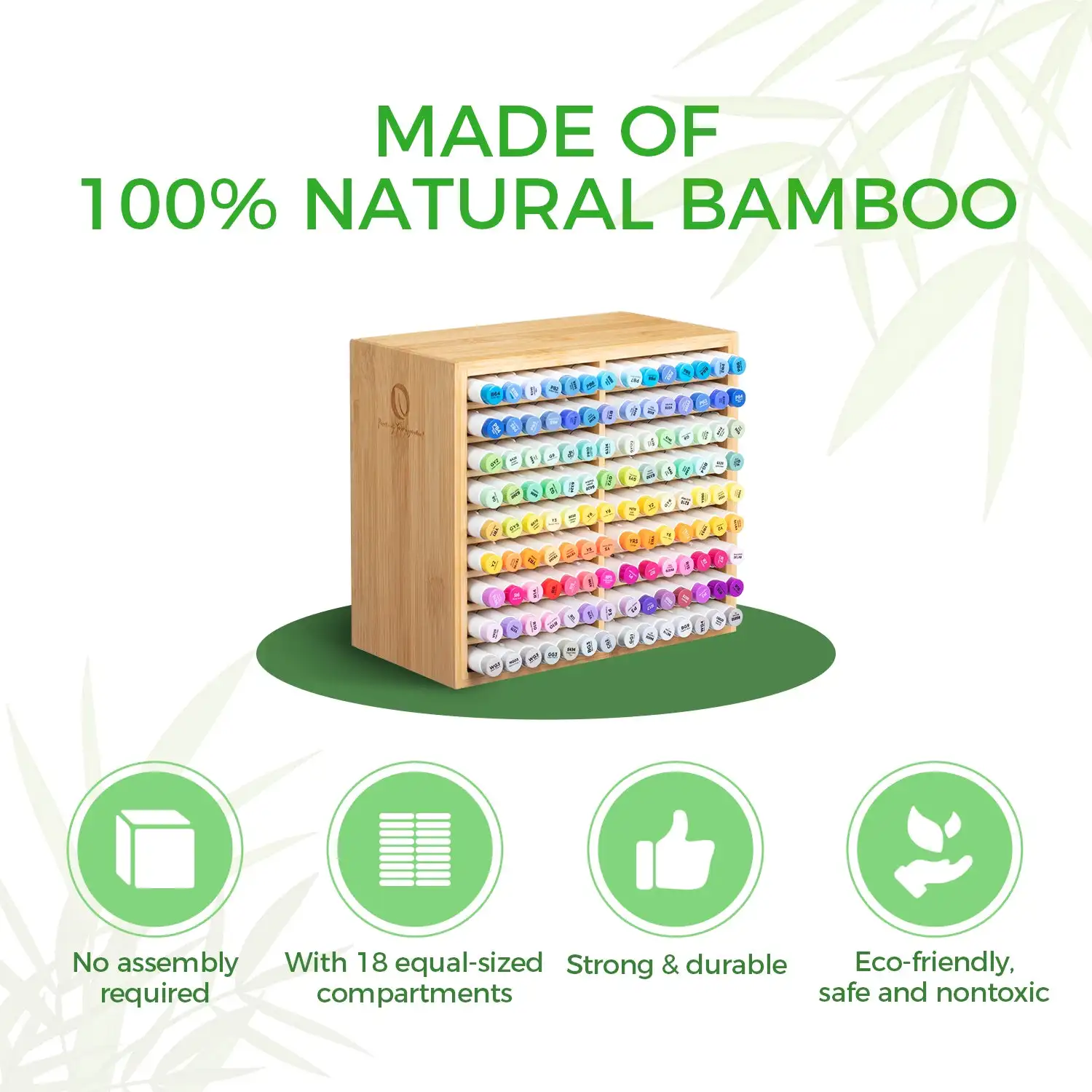 Ohuhu Bamboo Marker Organizer - Wooden Desktop Storage for 126 Markers & Pens - Image 2