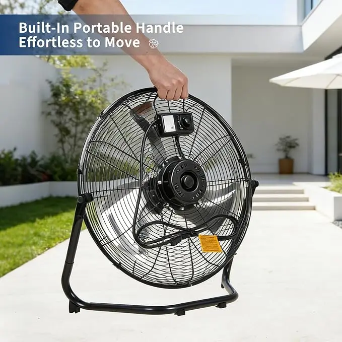 Heavy Duty High Velocity Floor Fan - 3-Speed, 360° Adjustable Tilt - Image 3