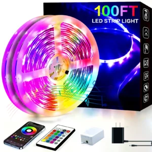 100FT RGB LED Strip Lights with Remote & App Control - Music Sync