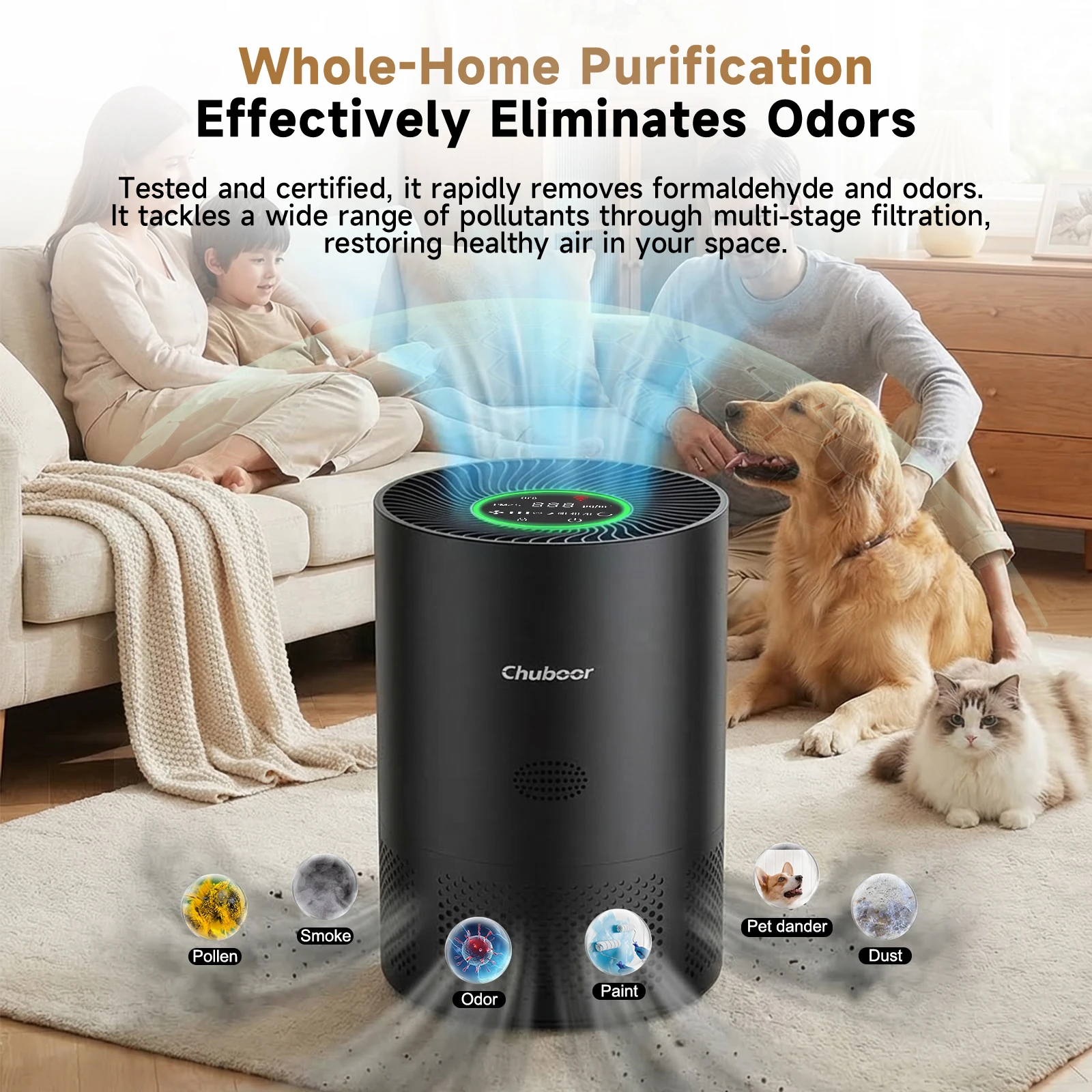 Chuboor PJ01 Air Purifier for Home Allergies in Bedroom Covers Up to 360 ft² H13 Filter Effectively Removes Odors Smoke And Dust - Image 2