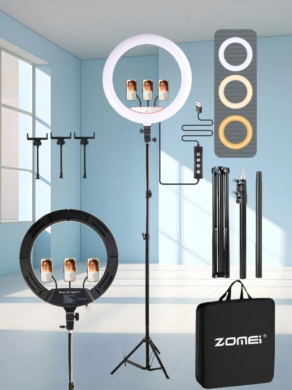 18" LED Ring Light Kit with Tripod Stand & Phone Mount - Adjustable Brightness