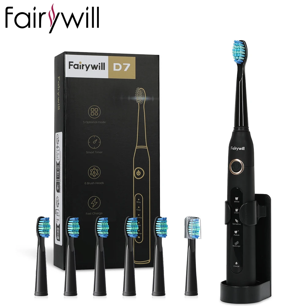 Fairywill Sonic Electric Toothbrush – USB Rechargeable, Waterproof, with Replacement Heads