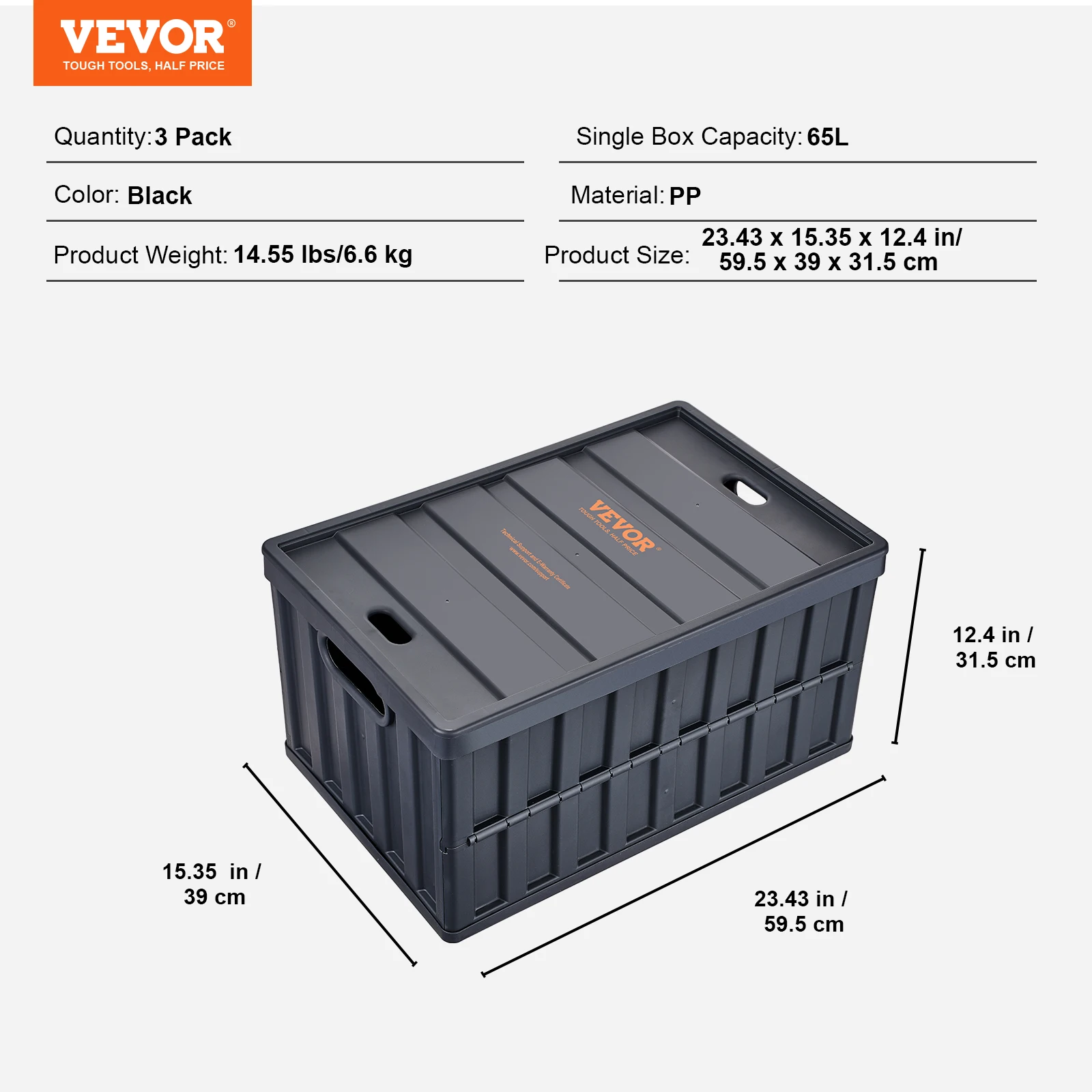 Collapsible Storage Bins - Set of 3 Stackable Utility Crates with Lids - Image 7