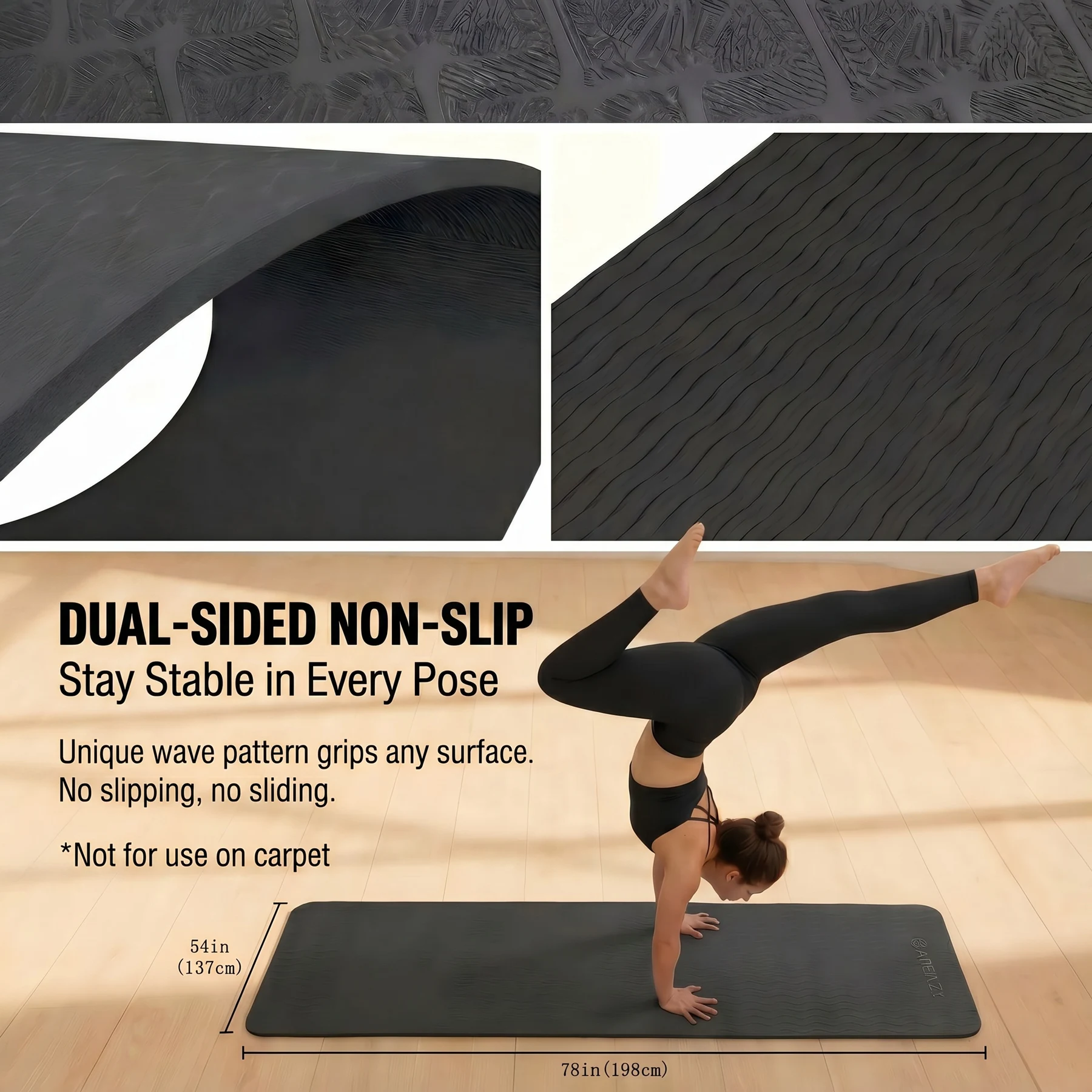 Extra Large Yoga Mat - 72"x48" TPE 6mm Non-Slip, 2-Person Size with Carry Bag - Image 3