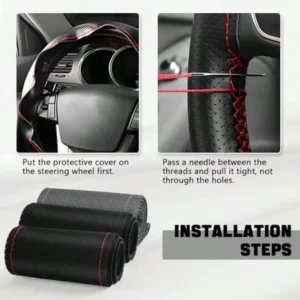 DIY Leather Steering Wheel Cover - 15 Inch Universal Wrap with Needle & Thread