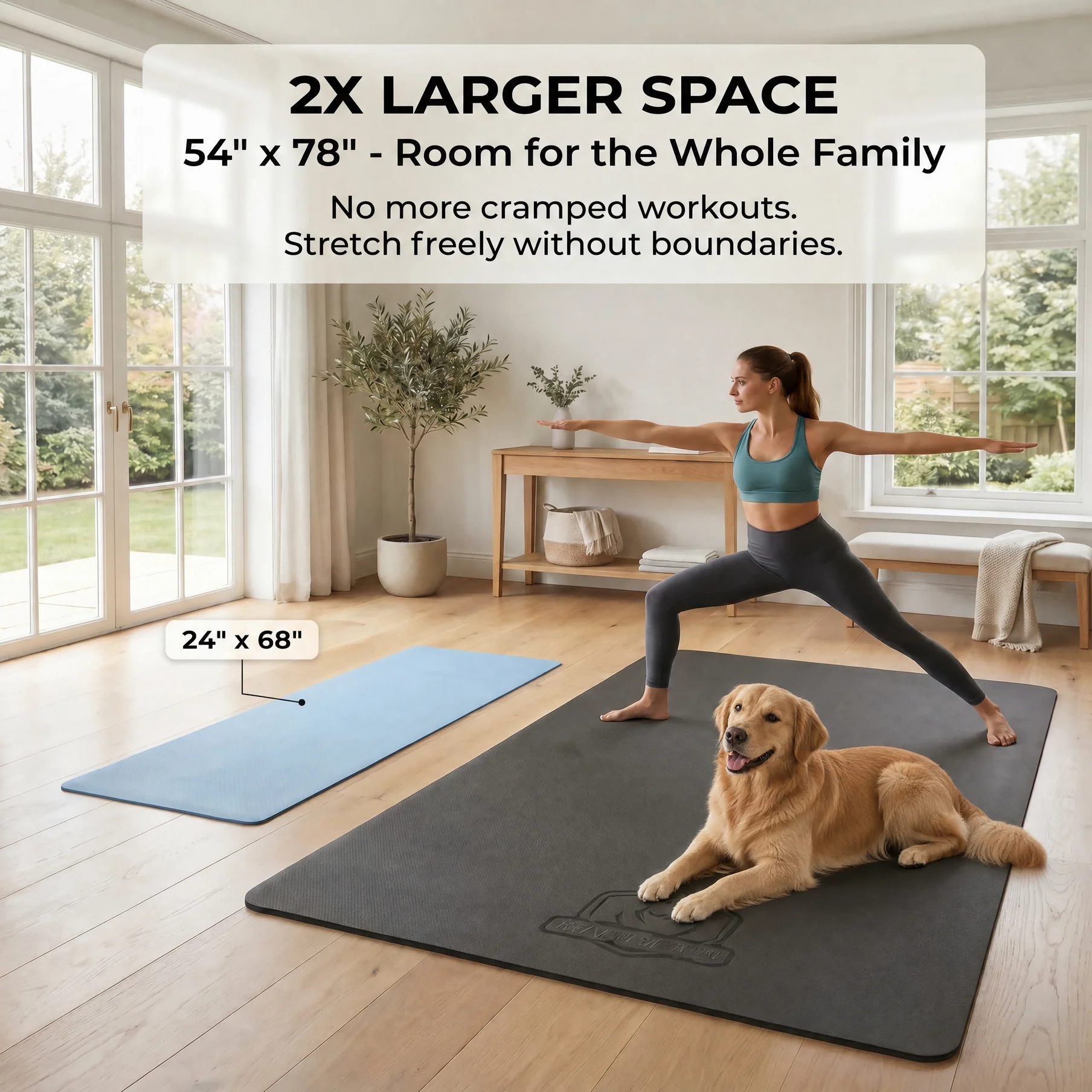 Extra Large Yoga Mat - 72"x48" TPE 6mm Non-Slip, 2-Person Size with Carry Bag - Image 2