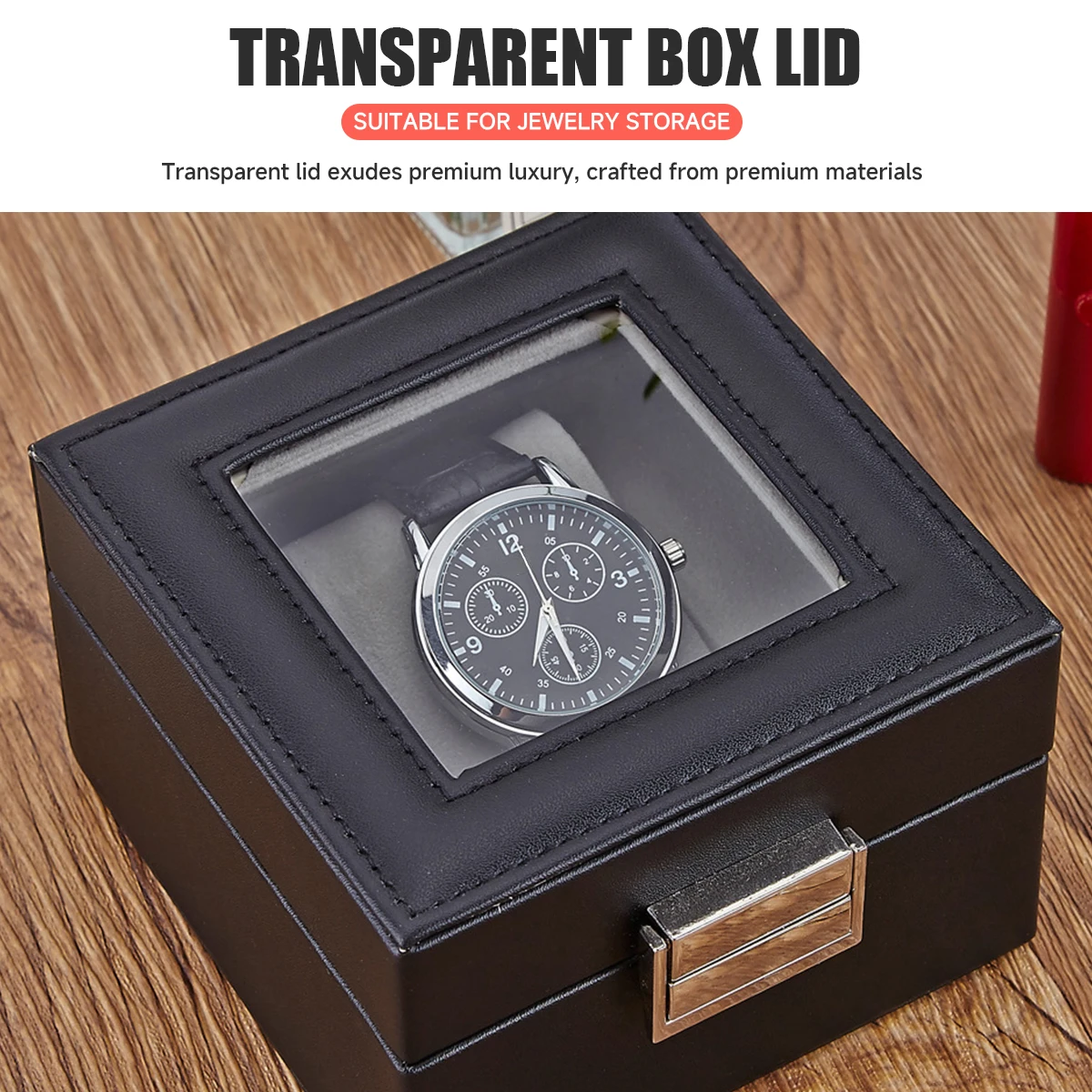 PU Leather Watch Display Box with Glass Top - Single Slot Storage Case - Image 5