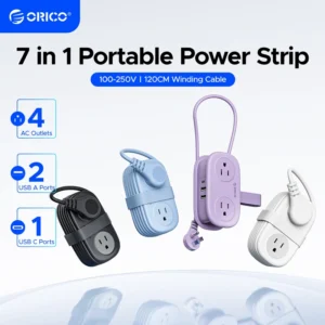 ORICO Electrical Power Strip 4 AC Outlets 2 USB 1 Type C Socket US Plug Fast Charging Extension Cord Network Filter for Travel