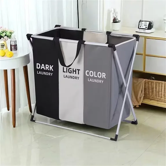 3-Compartment Foldable Laundry Hamper - Sorting Bags for Small Spaces - Image 3