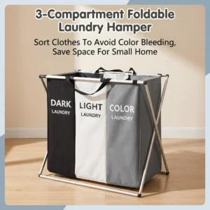 3-Compartment Foldable Laundry Hamper - Sorting Bags for Small Spaces
