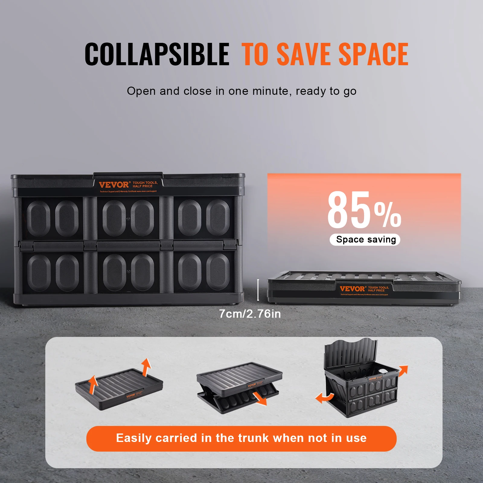 Collapsible Storage Bins - Set of 3 Stackable Utility Crates with Lids - Image 3