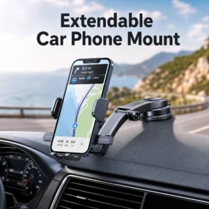 Extendable Car Phone Mount - 360° Rotation Dashboard Holder, Nano Silicone Grip