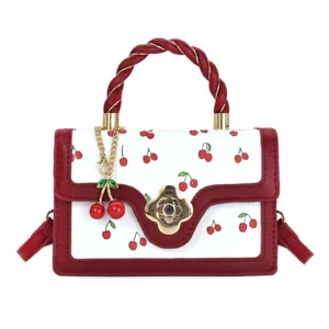 Cherry Print Mini Crossbody Bag - PU Leather Turn-Lock Shoulder Purse