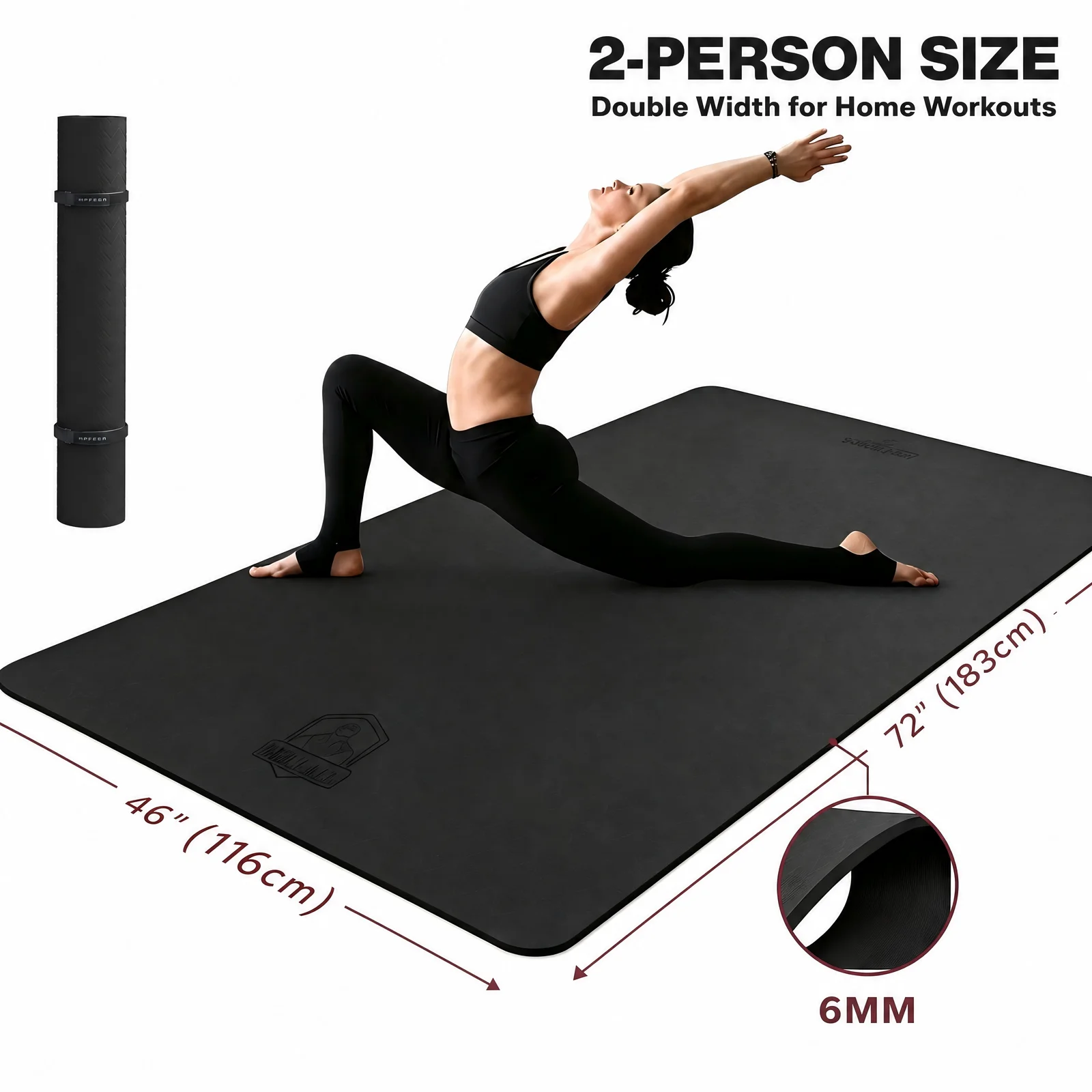Extra Large Yoga Mat - 72"x48" TPE 6mm Non-Slip, 2-Person Size with Carry Bag