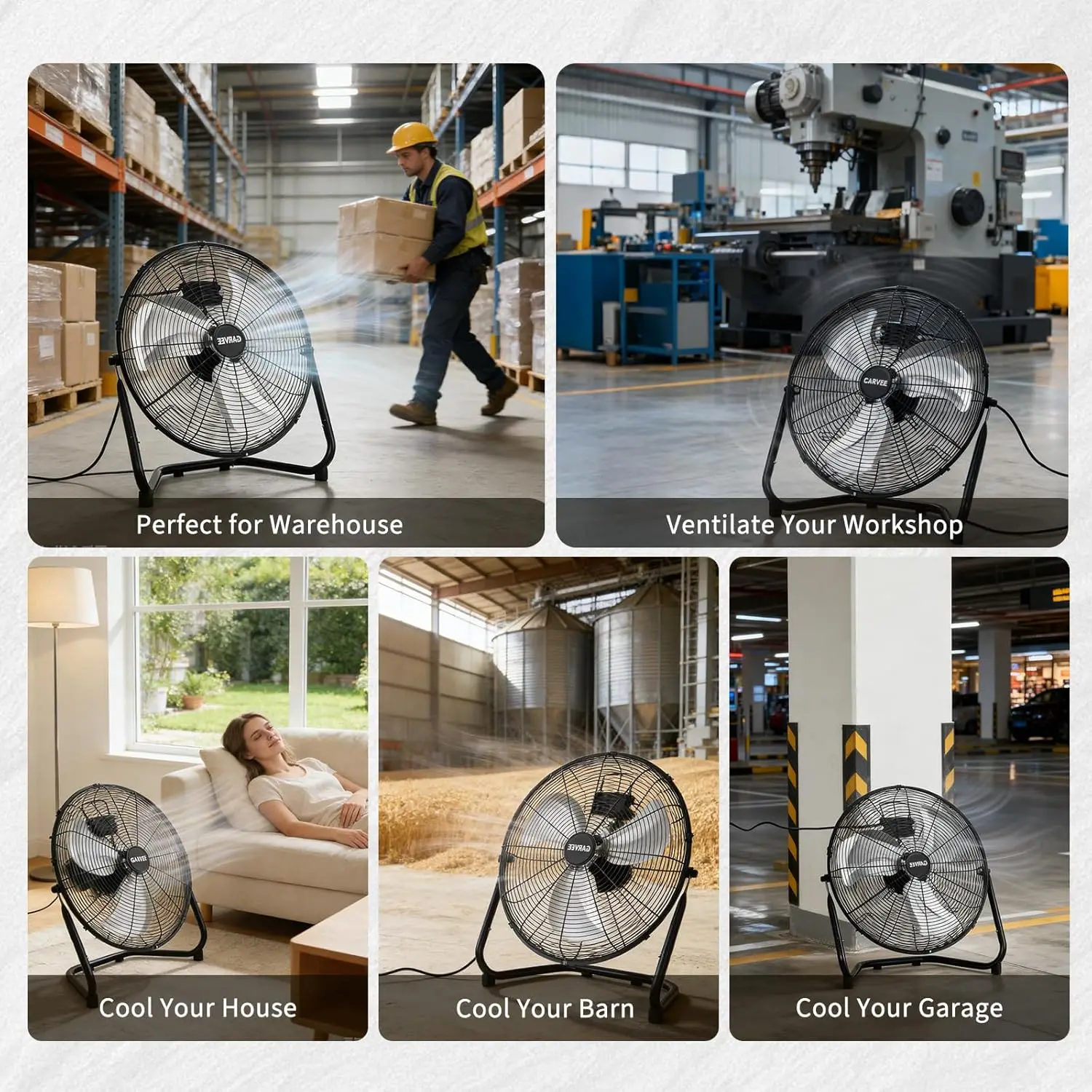 Heavy Duty High Velocity Floor Fan - 3-Speed, 360° Adjustable Tilt - Image 6