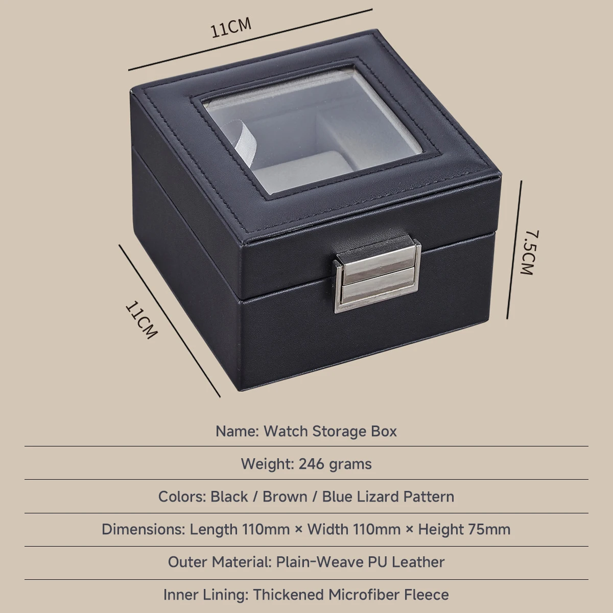 PU Leather Watch Display Box with Glass Top - Single Slot Storage Case - Image 6