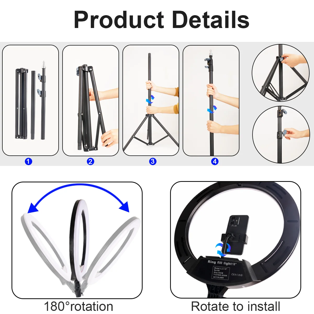 18" LED Ring Light Kit with Tripod Stand & Phone Mount - Adjustable Brightness - Image 4