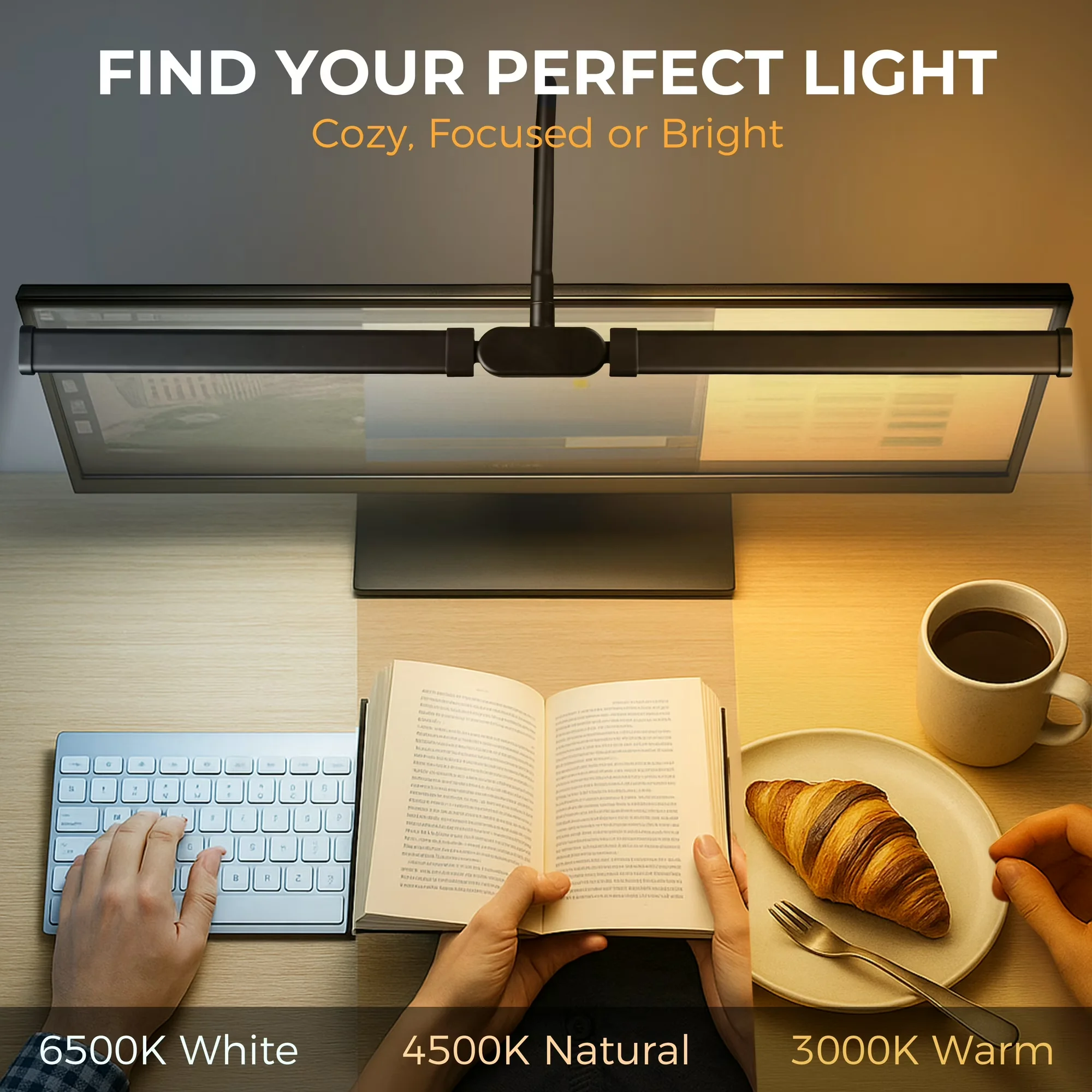 LED Desk Lamp with Clamp - Dual Head Dimmable, USB Adjustable Monitor Light - Image 4
